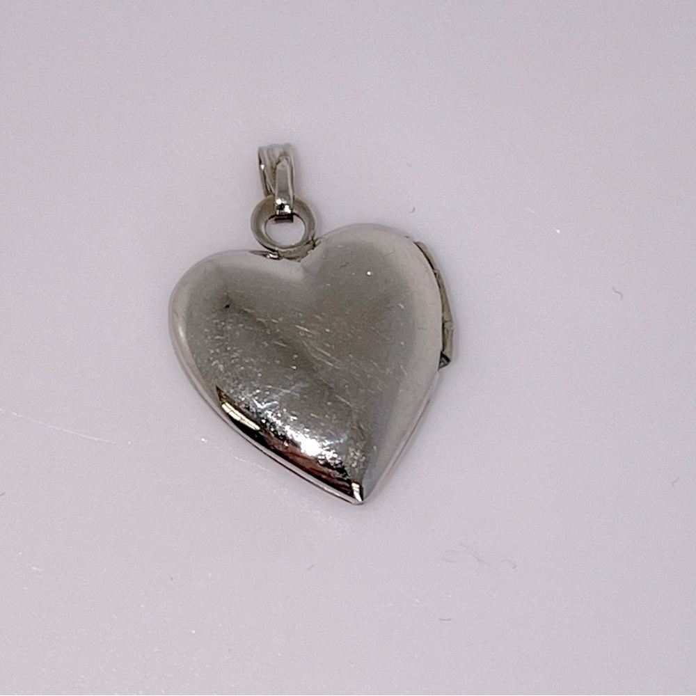 Solid 14K White Gold Heart Locket Vintage Pendant Charm for Necklace or Bracelet - Picture 6 of 10